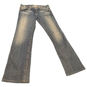 Big Star Women's 32L Low Rise Bootcut Jeans Blue‎ Embroidered Flap Pockets